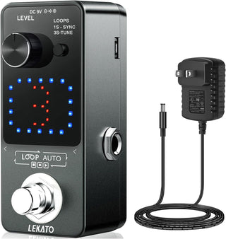 LEKATO Guitar Looper Pedal w/ Power Supply Adapter 3 Loops 18 Minutes Record Time