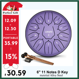 LEKATO 6" Tongue Drum 11 Notes D Tune Percussion Zen Meditation Yoga Gift