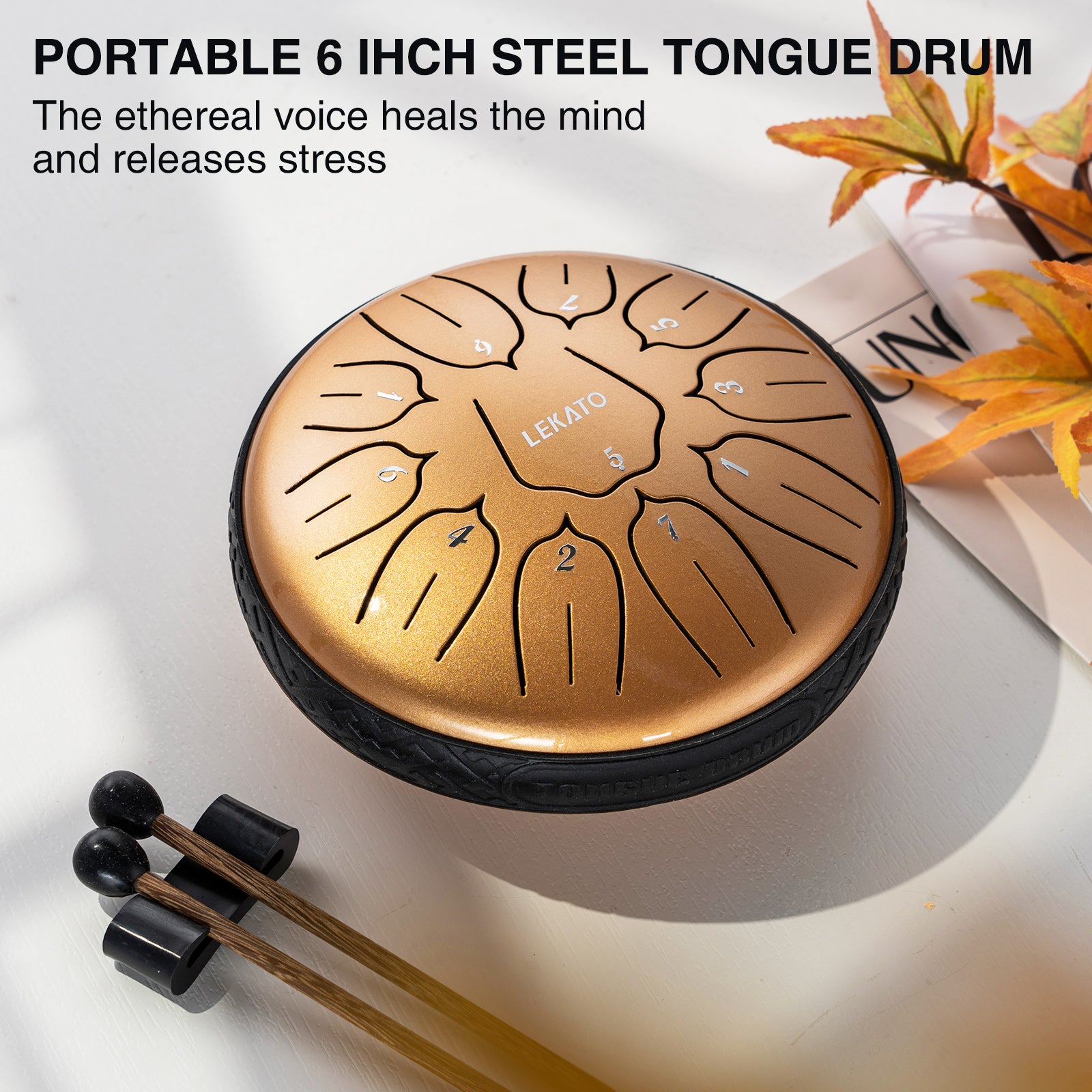 LEKATO 6" Tongue Drum 11 Notes D Tune Percussion Zen Meditation Yoga Gift