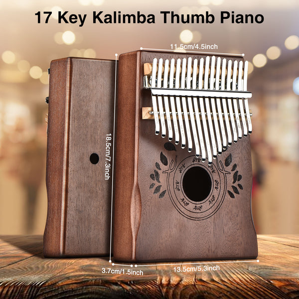 LEKATO Kalimba 17 Keys Thumb Piano Mbira C Key w/ Music Book Tuning Hammer