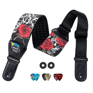 Acheter skulls-roses LEKATO Guitar Bass Strap 3" Wide Padded w/ 3D Sponge Filling Adjustable 45" to 55"