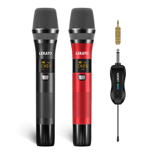 LEKATO Wireless Professional UHF Dual Microphones w/ Receiver Dynamic Mics System Set