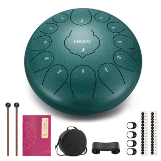 Buy malachite-green LEKATO Steel Tongue Drum 12 Inch 13 Tones C Key Beginner Hanpan Drum Meditation Yoga