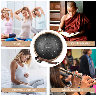 LEKATO Steel Tongue Drum 13in 15 Notes C Key Beginner/Professional Meditation Yoga
