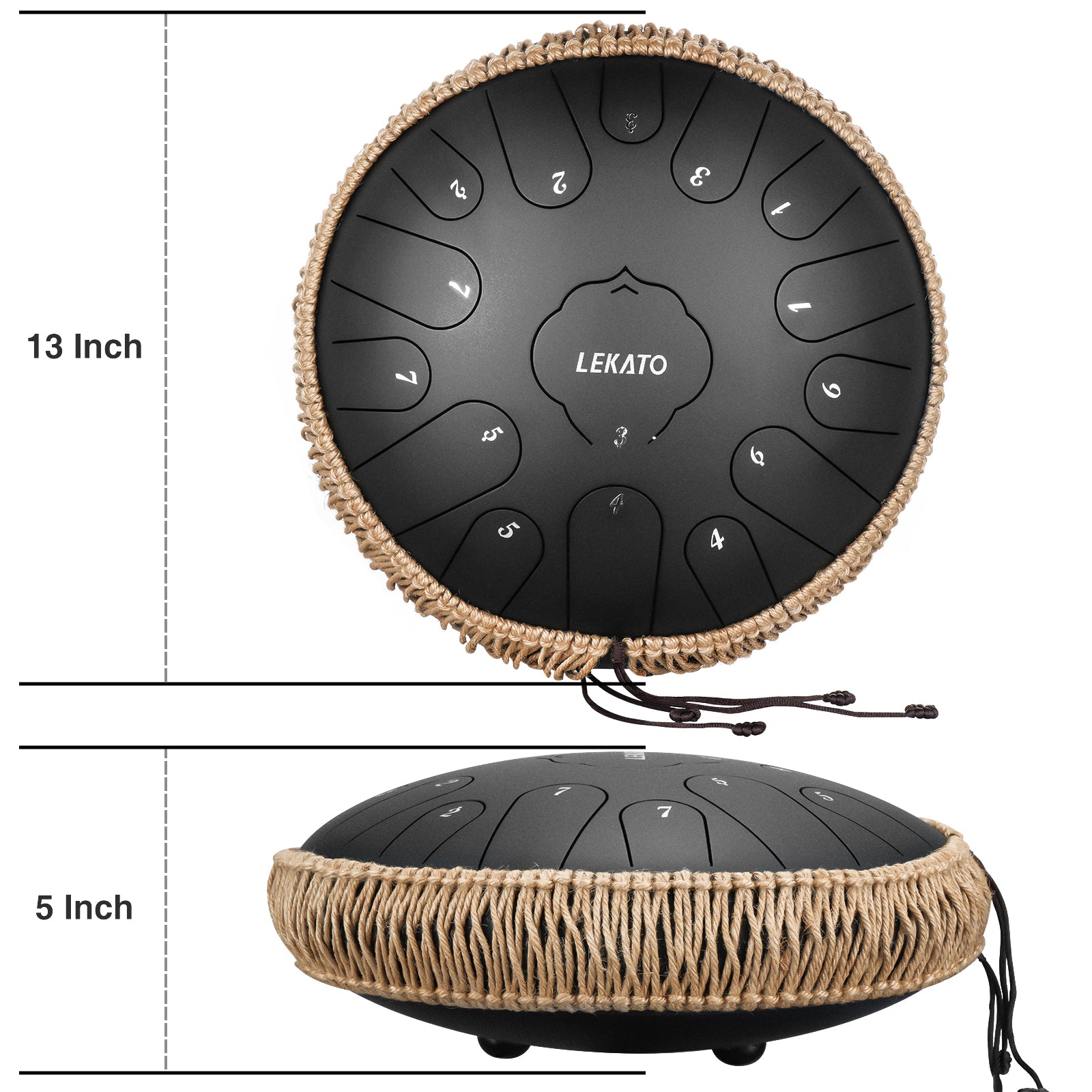 LEKATO 13" Titanium Steel Tongue Drum 15 Notes C Key Beginner/Professional Hanpan Drum