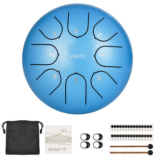 Buy sky-blue LEKATO Steel Tongue Drum 6 Inch 8 Notes For Beginner w/ Song Book Drum Mallets