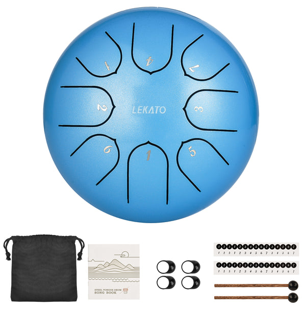 LEKATO Steel Tongue Drum 6 Inch 8 Notes For Beginner w/ Song Book Drum Mallets