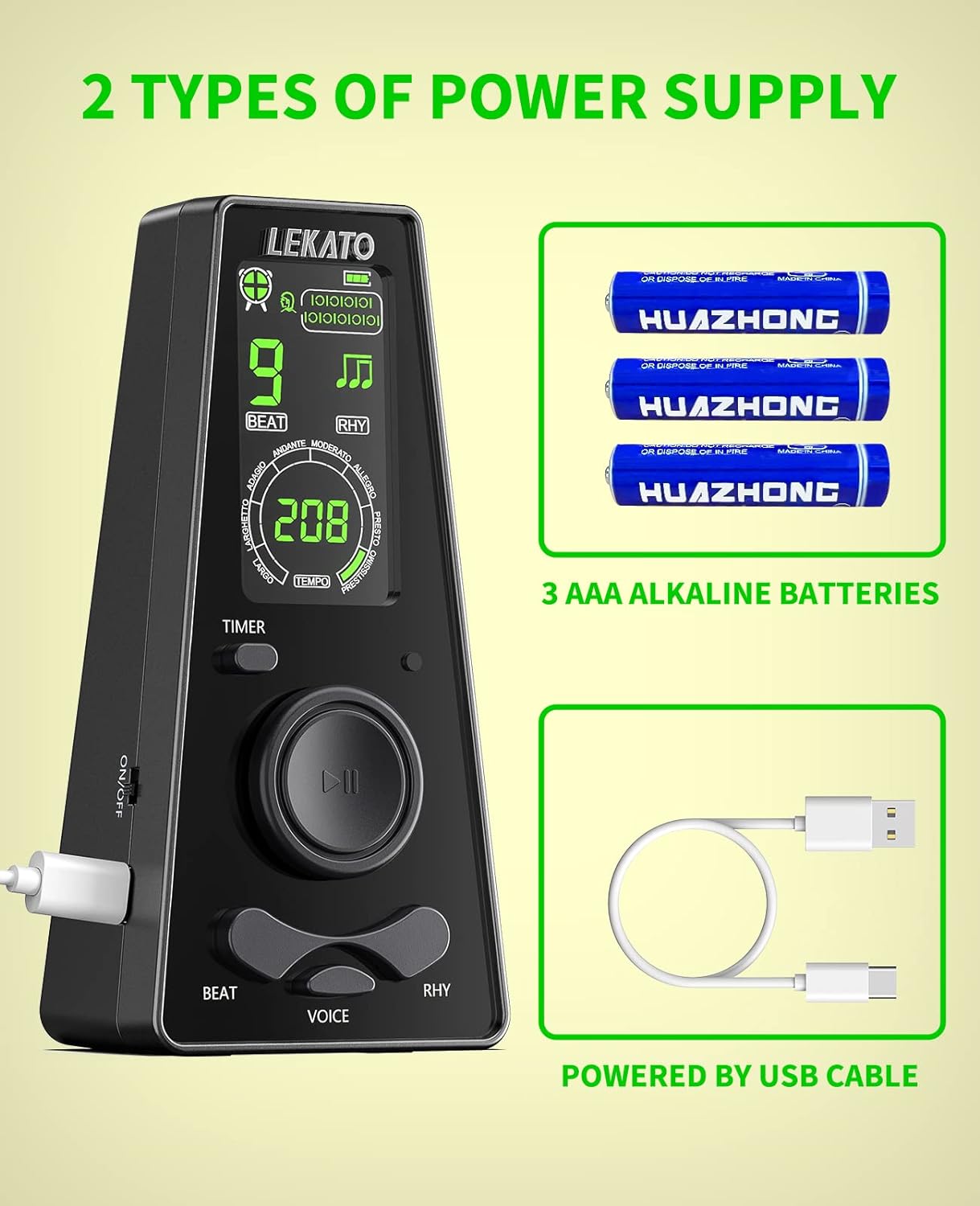 LEKATO Electronic Digital Metronome Timer Tempo Knob