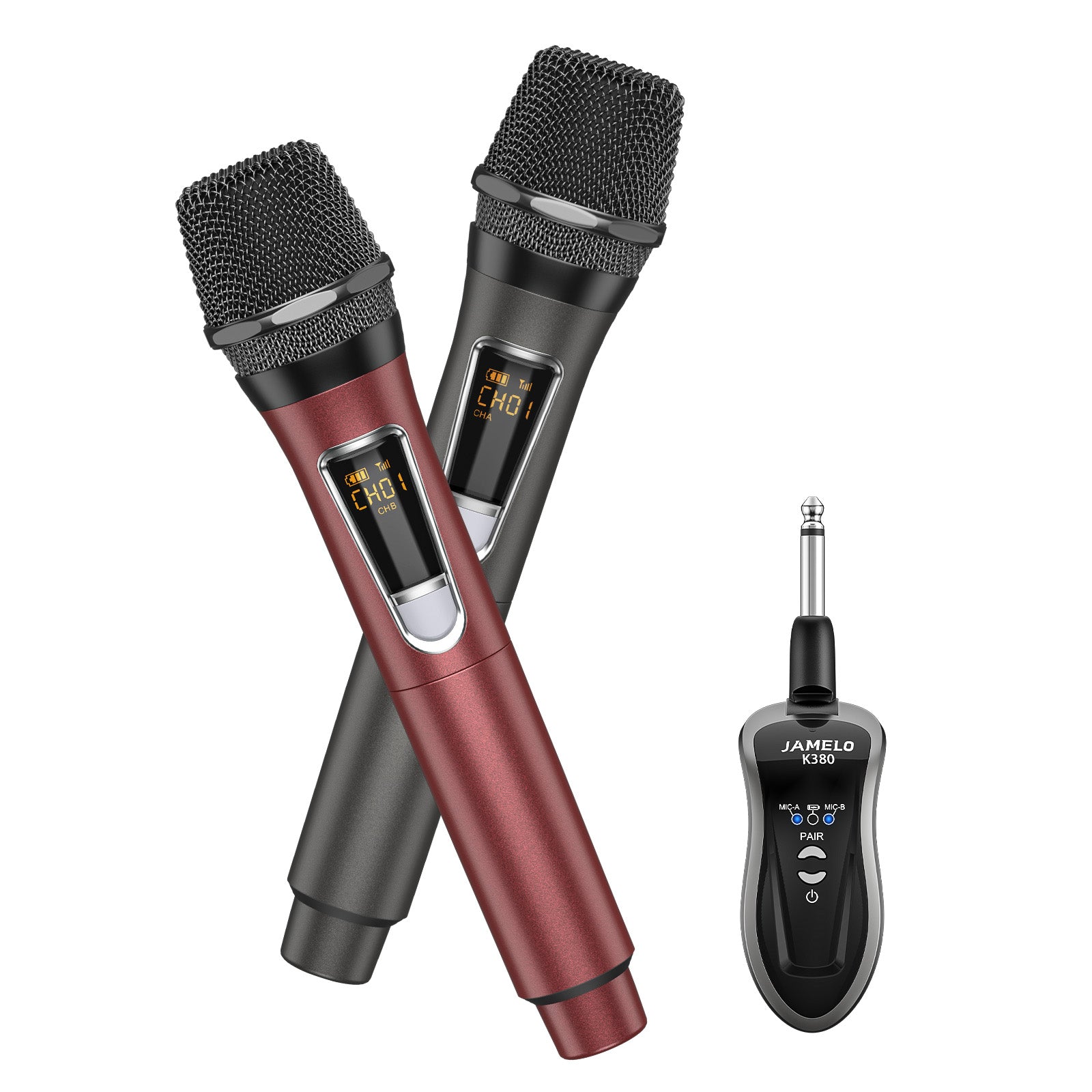 JAMELO Wireless Microphones Dual Handheld Dynamic Mic w/ 2.4Ghz Singing