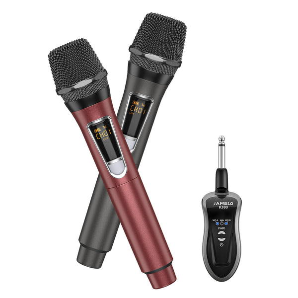 JAMELO Wireless Microphones Dual Handheld Dynamic Mic w/ 2.4Ghz Receiver Singing