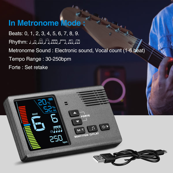 POGOLAB 5 in 1 Digital Metronome Tuner Temperature Humidity w/ Clip Pickup Guitar Bass