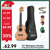 LEKATO 23" Mahogany Ukulele Kit w/ Bag Strap Tuner Strings Picks Gift(Currently only the United States and Japan have stock)