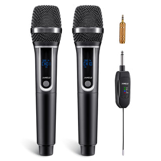 JAMELO UHF Dual Karaoke Wireless Microphones System w/ Receiver Dynamic Mic Set