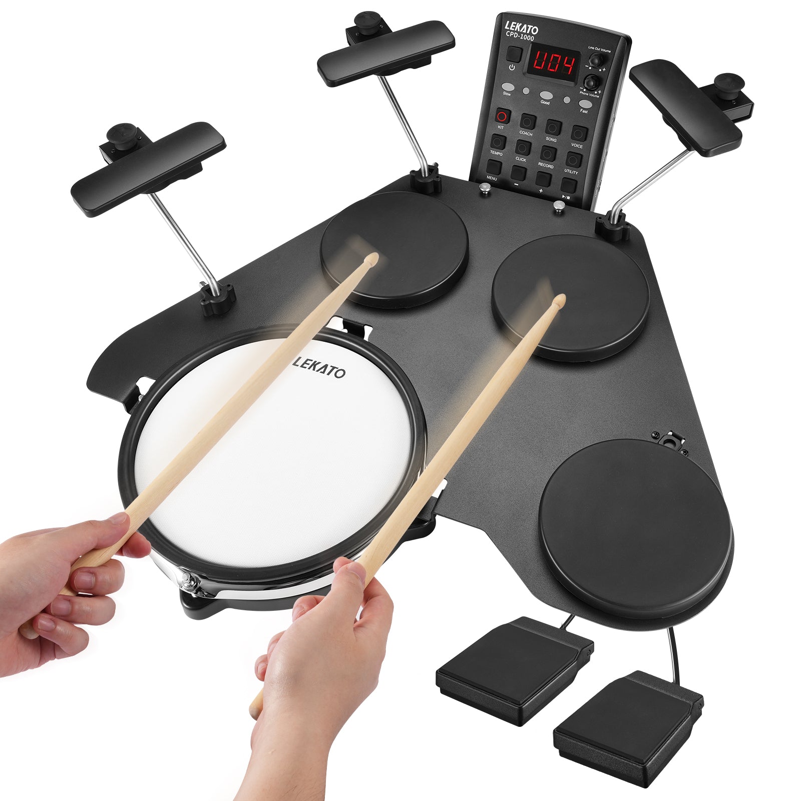 LEKATO Electronic Drum Set w/ Quiet Mesh Snare Drum Pads 220+ Sounds