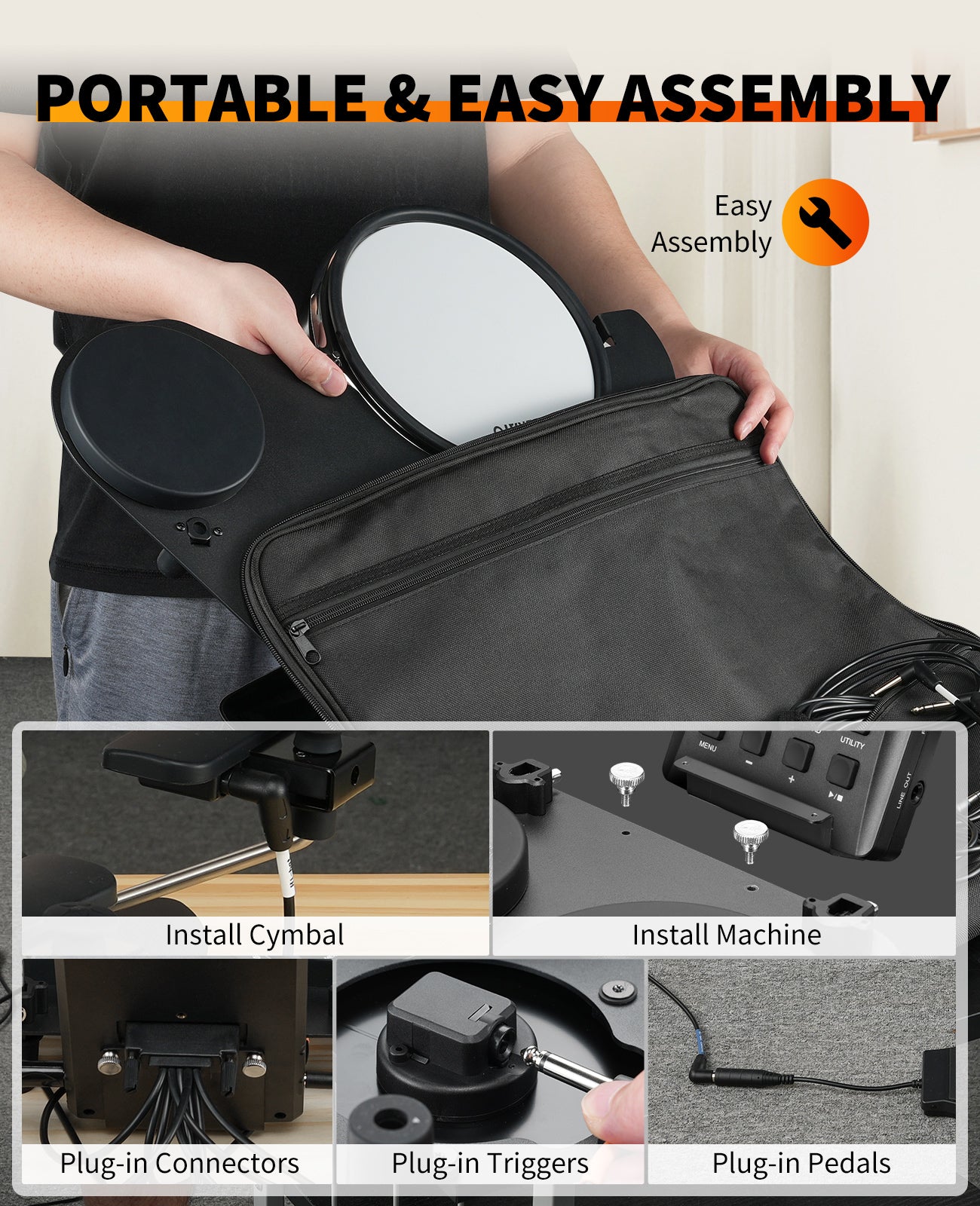 LEKATO Electronic Drum Set w/ Quiet Mesh Snare Drum Pads 220+ Sounds ...