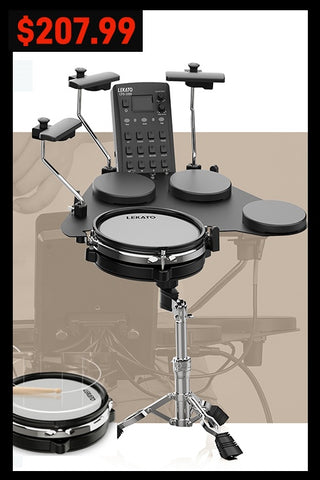 LEKATO Electronic Drum Set w/ Quiet Mesh Snare Drum Pads 220+ Sounds