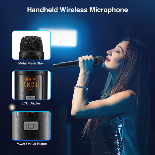 JAMELO Wireless Karaoke Microphones UHF Dynamic Mic System for Singing w/ Receiver