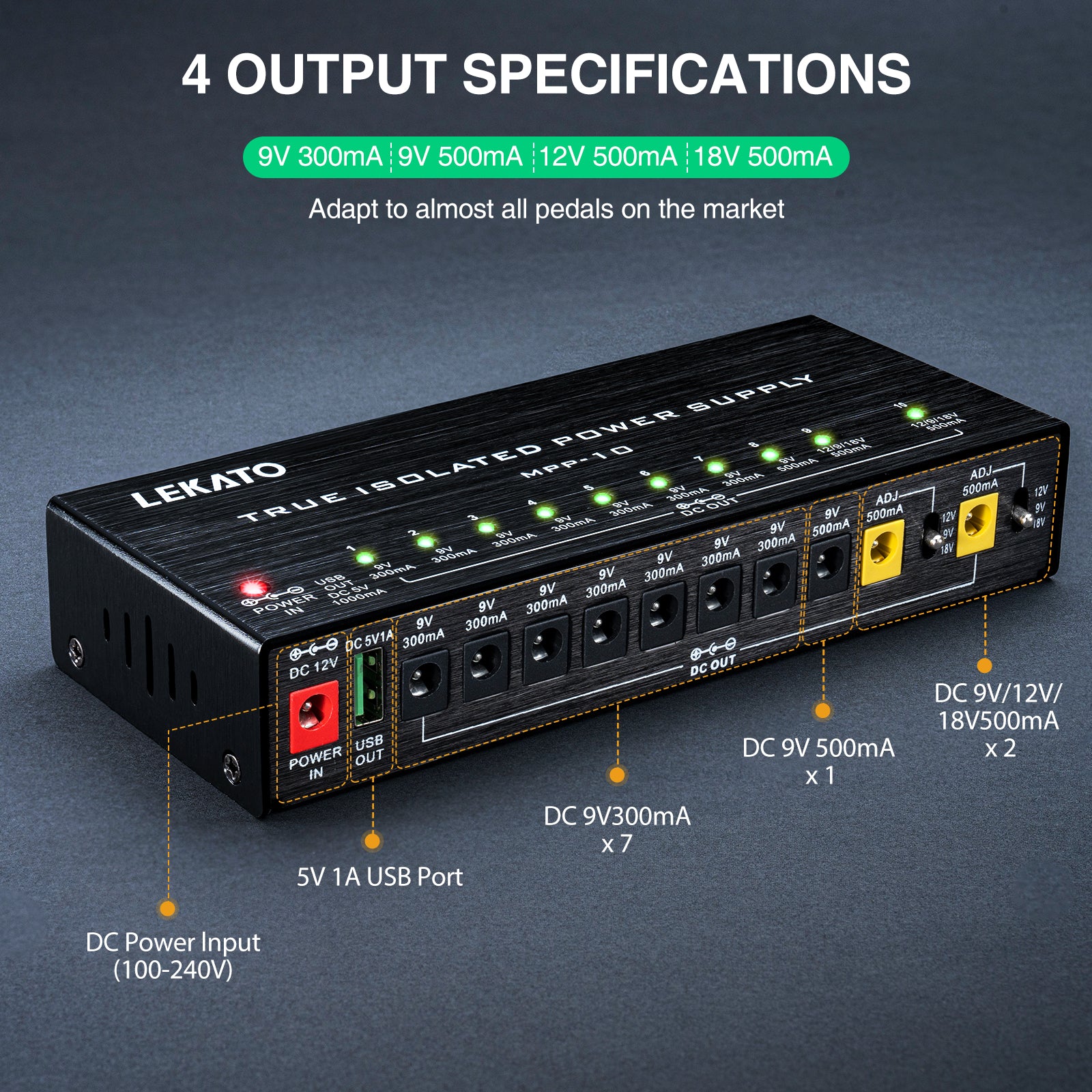 LEKATO MPP-10 True Isolated Guitar Pedal Power Supply