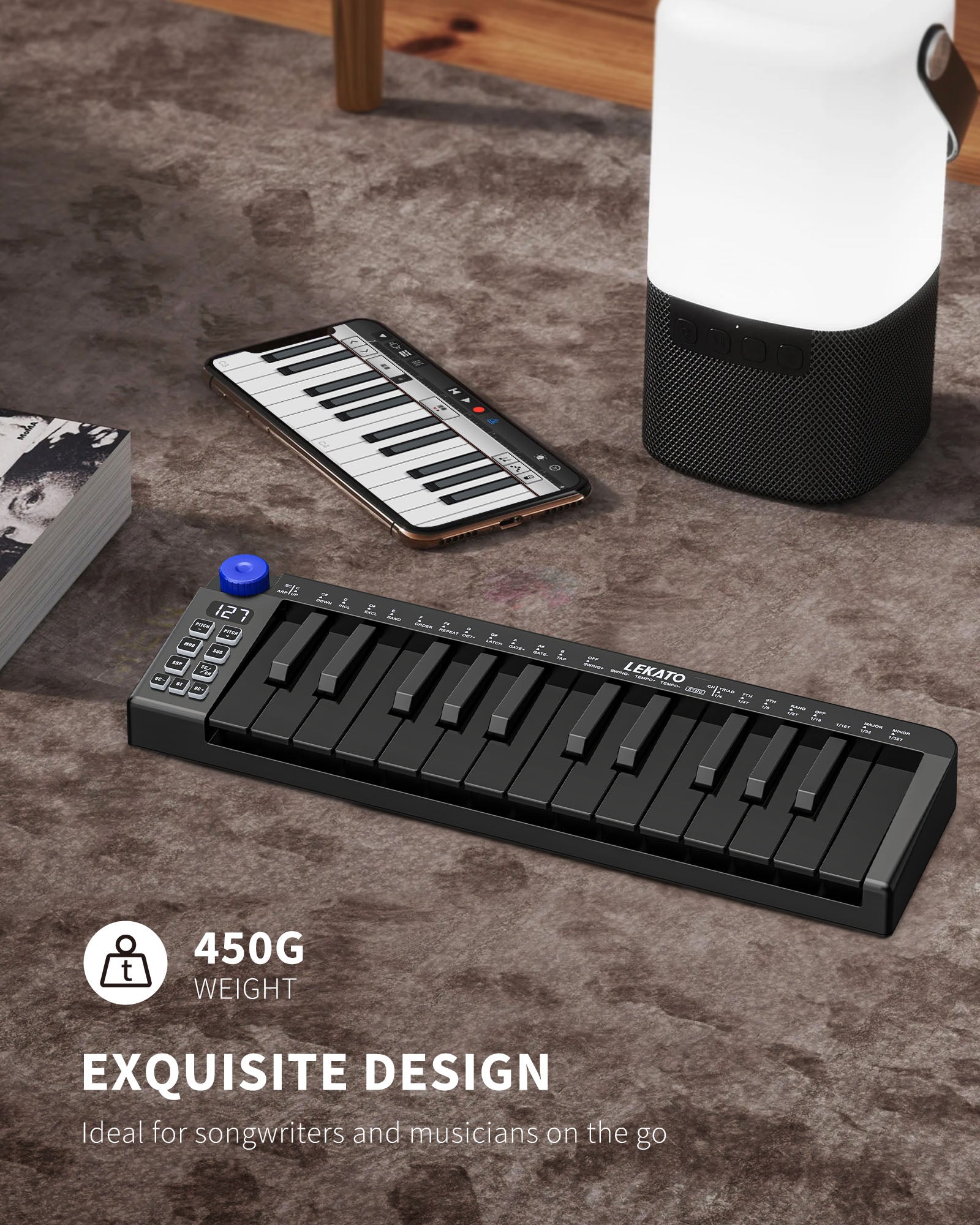 LEKATO SMK-25 MINI 25 Key MIDI Semi Weighted Keyboard Controller Bluet ...