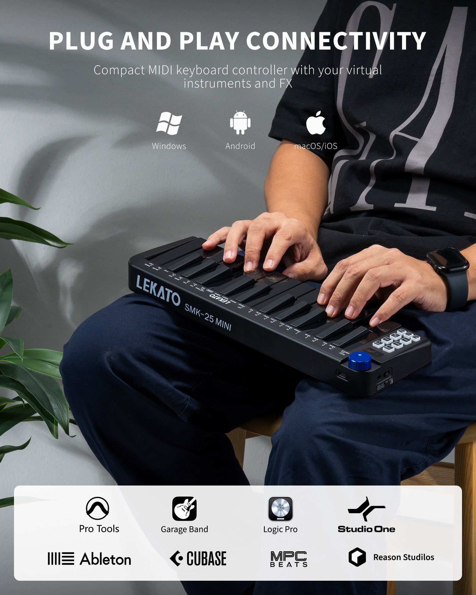 LEKATO SMK-25 MINI 25 Key MIDI Semi Weighted Keyboard Controller Bluet ...