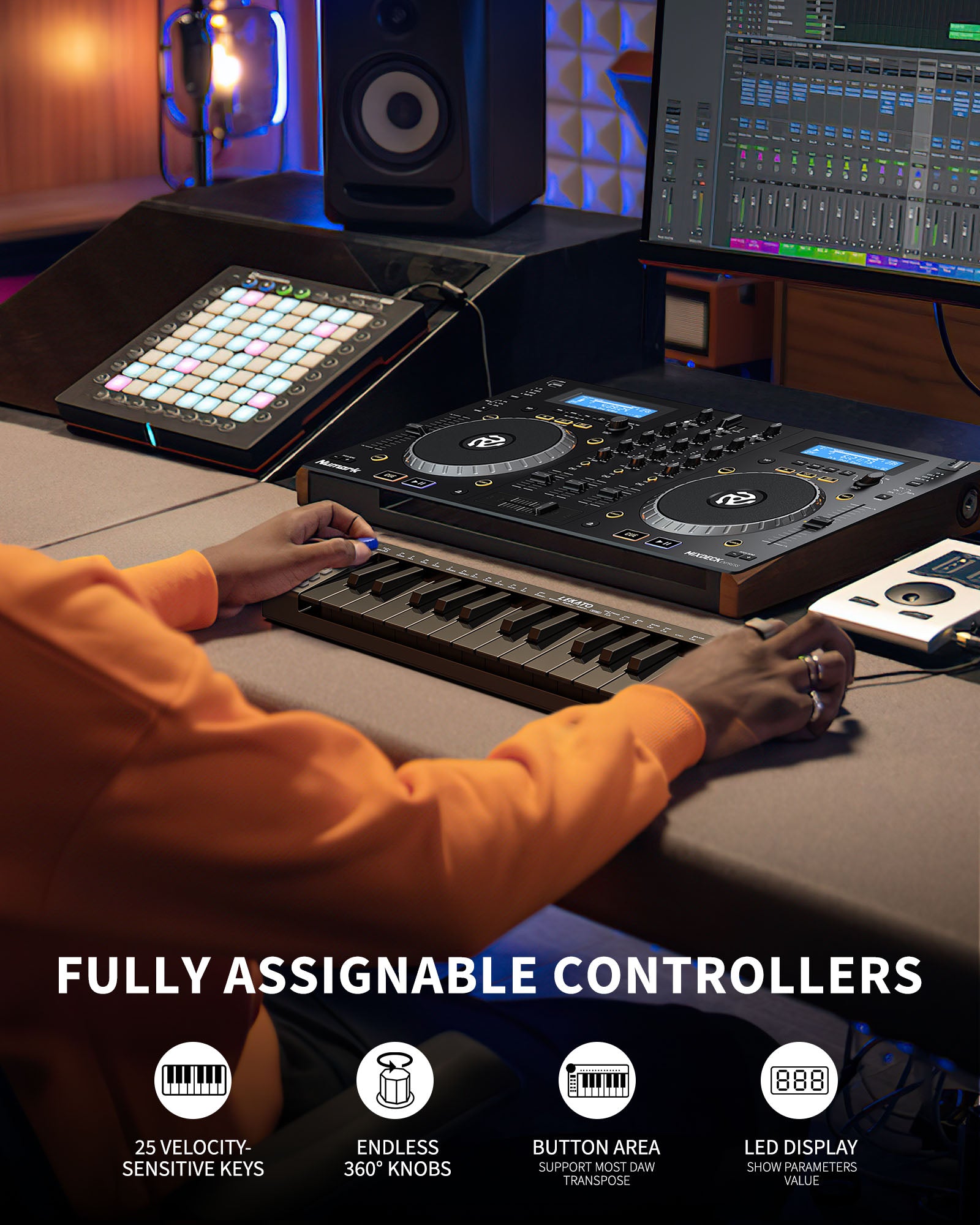 LEKATO SMK-25 MINI 25 Key MIDI Semi Weighted Keyboard Controller Bluet ...