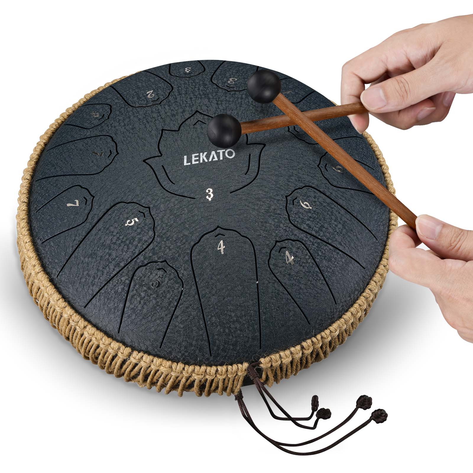 LEKATO 13" Tongue Drum 15 Notes C Key Beginner/Professional Hanpan Drum