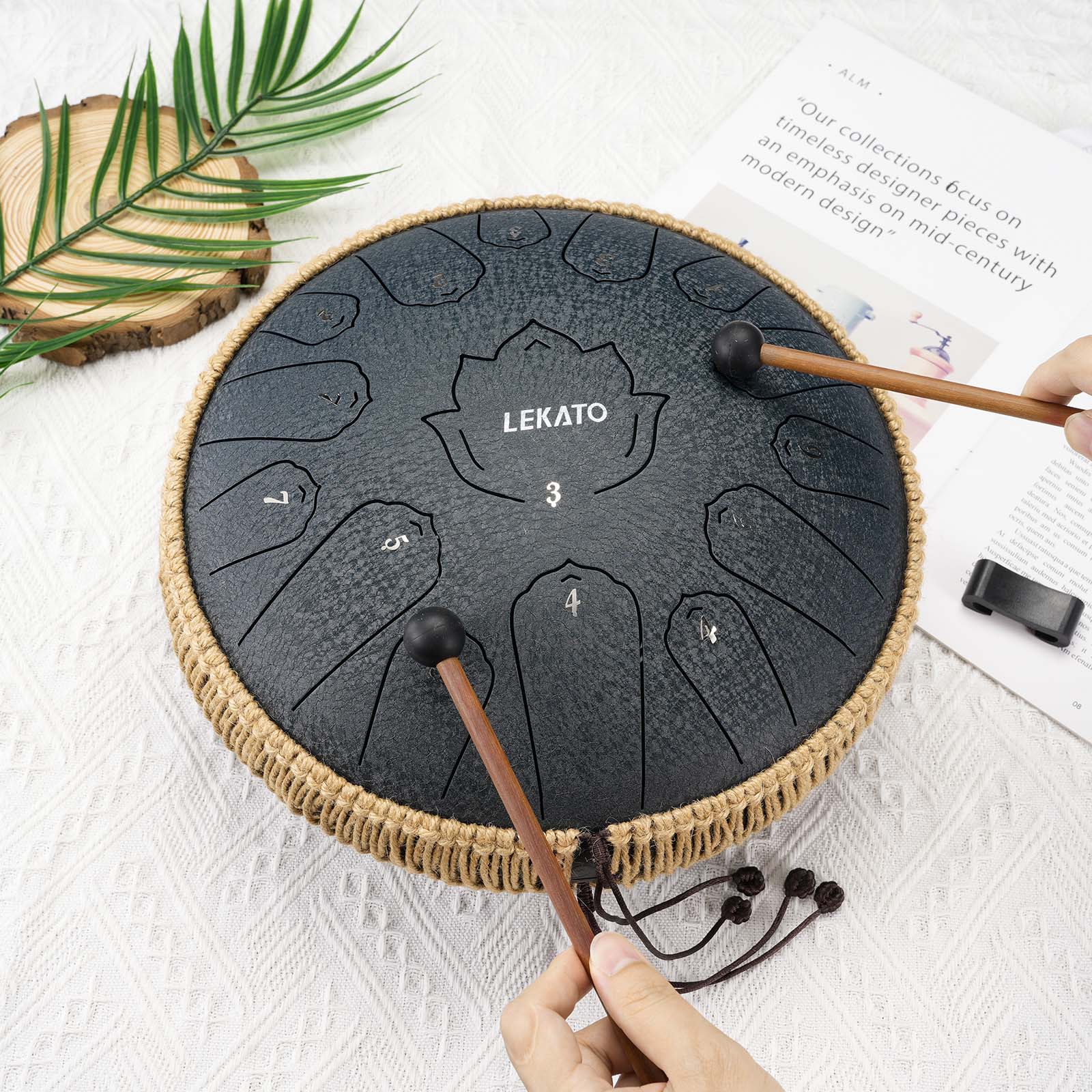 LEKATO 13" Tongue Drum 15 Notes C Key Beginner/Professional Hanpan Drum