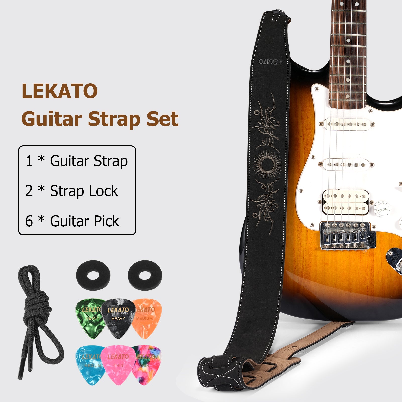 LEKATO LGS-10 Suede Velvet Guitar Strap Set