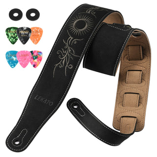 Buy black-sunflower LEKATO Bass Guitar Strap 2.3″ Wide Soft Suede Adjustable Length from 35″ to 51″