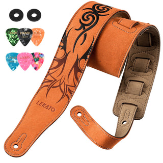Buy jaffa-orange-tribal LEKATO Bass Guitar Strap 2.3″ Wide Soft Suede Adjustable Length from 35″ to 51″