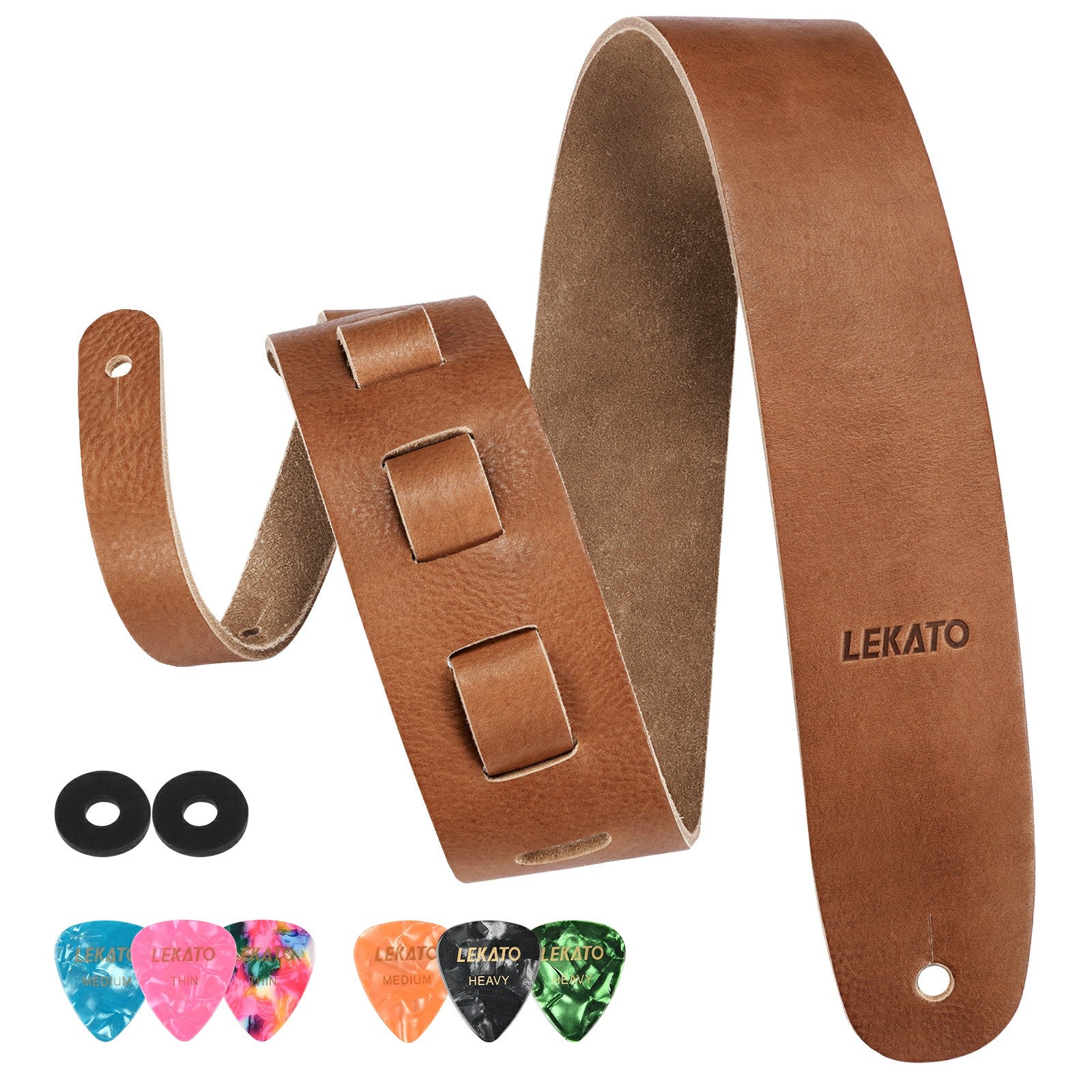 LEKATO Genuine Cowhide Leather Bass Guitar Strap 2.5″ Wide Soft Suede 43″ to 54″