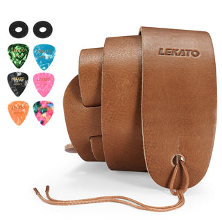 LEKATO Genuine Cowhide Leather Bass Guitar Strap 2.5″ Wide Soft Suede 43″ to 54″