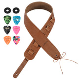 LEKATO Genuine Cowhide Leather Bass Guitar Strap 2.5″ Wide Soft Suede 43″ to 54″