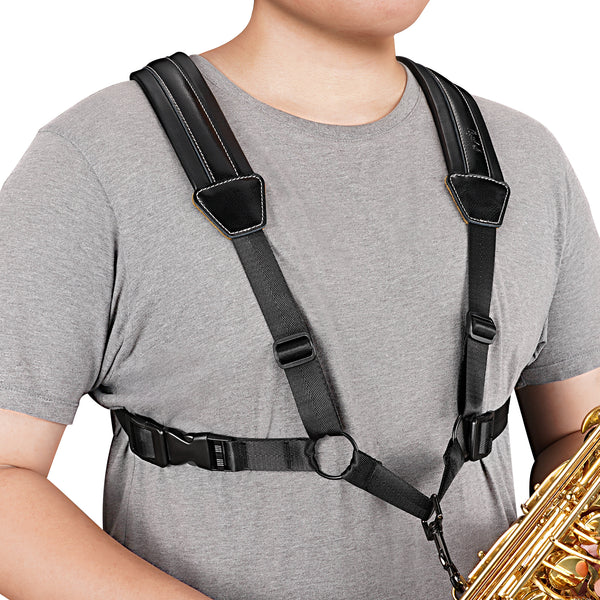 POGOLAB Saxophone Harness Double Shoulder Adjustable Sax Strap Soft Leather Padded