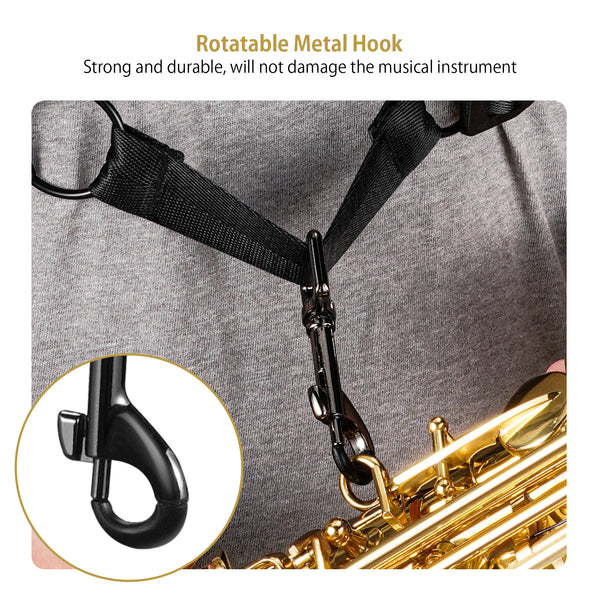 POGOLAB Saxophone Harness Double Shoulder Adjustable Sax Strap Soft Leather Padded
