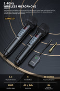 JAMELO 2.4GHz Wireless Microphone w/ Receiver Dual Handheld Dynamic Mics