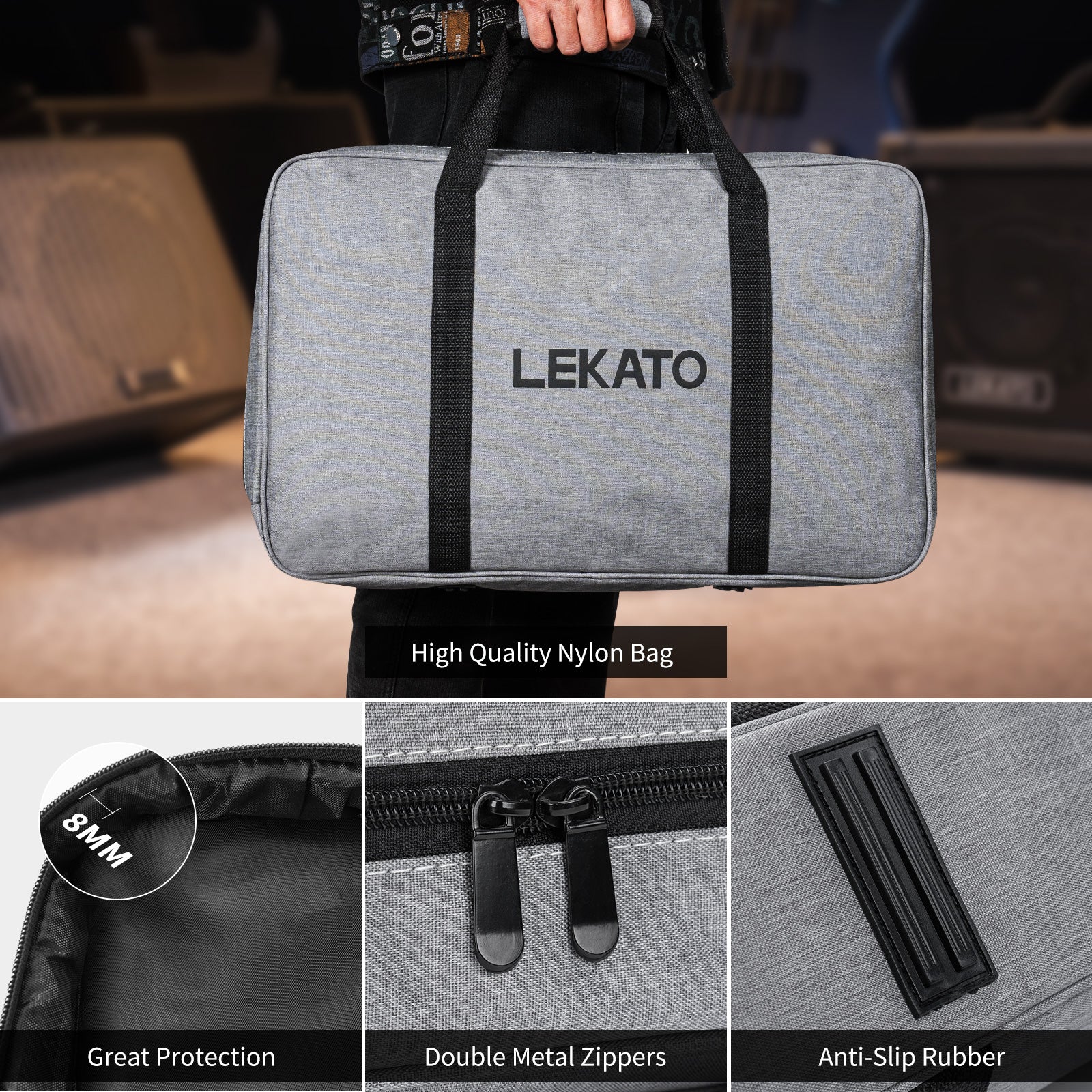 LEKATO PR-05 Guitar Pedal Board w/ Power Supply Carry Big Bag