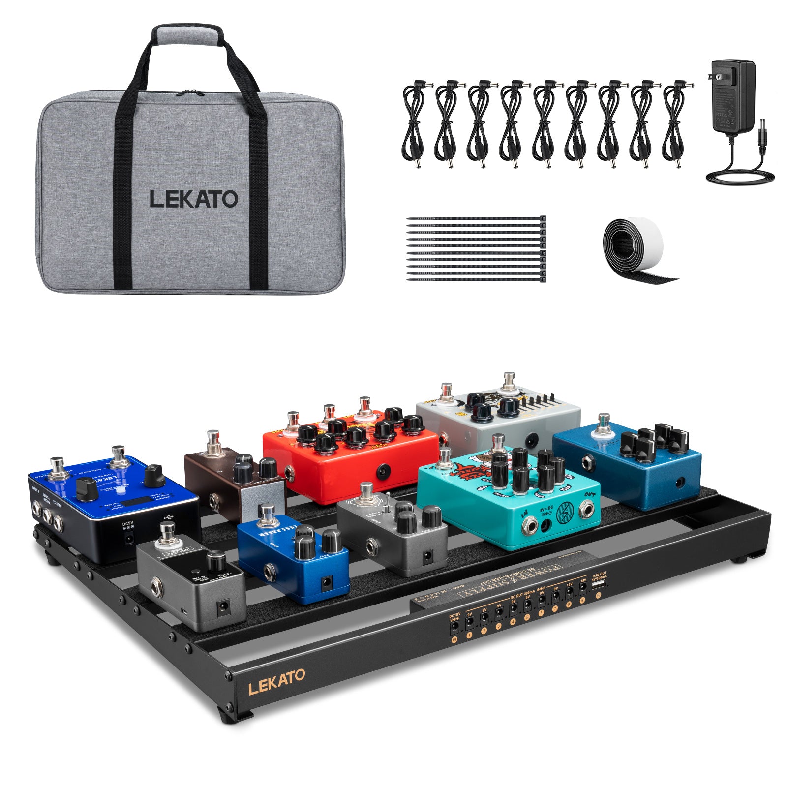 LEKATO PR-05 Guitar Pedal Board w/ Power Supply Carry Big Bag