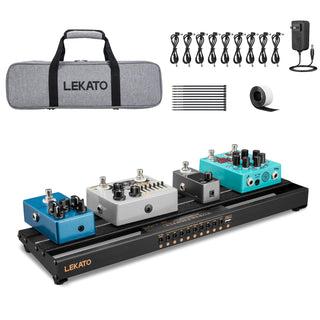 LEKATO Guitar Pedal Board w/ Built-in Power Supply w/ Cables Bag 19x5.1x1.8