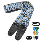 POGOLAB Guitar Bass Strap 2" Wide Jacquard Embroidery Cotton Adjustable 35"-62"