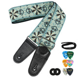 POGOLAB Guitar Bass Strap 2" Wide Jacquard Embroidery Cotton Adjustable 35"-62"