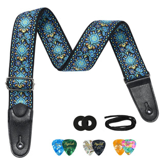Buy blue POGOLAB Guitar Bass Strap 2" Wide Jacquard Embroidery Cotton Adjustable 35"-62"