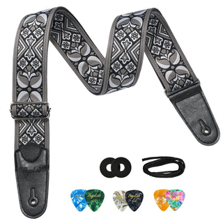 Buy grey POGOLAB Guitar Bass Strap 2" Wide Jacquard Embroidery Cotton Adjustable 35"-62"