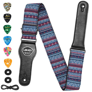 LEKATO Bohemian Style Bass Guitar Straps 2″ Wide Padded w/ Picks & Locks Cable Fixing