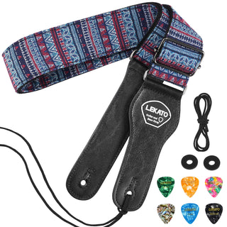 LEKATO Bohemian Style Bass Guitar Straps 2″ Wide Padded w/ Picks & Locks Cable Fixing