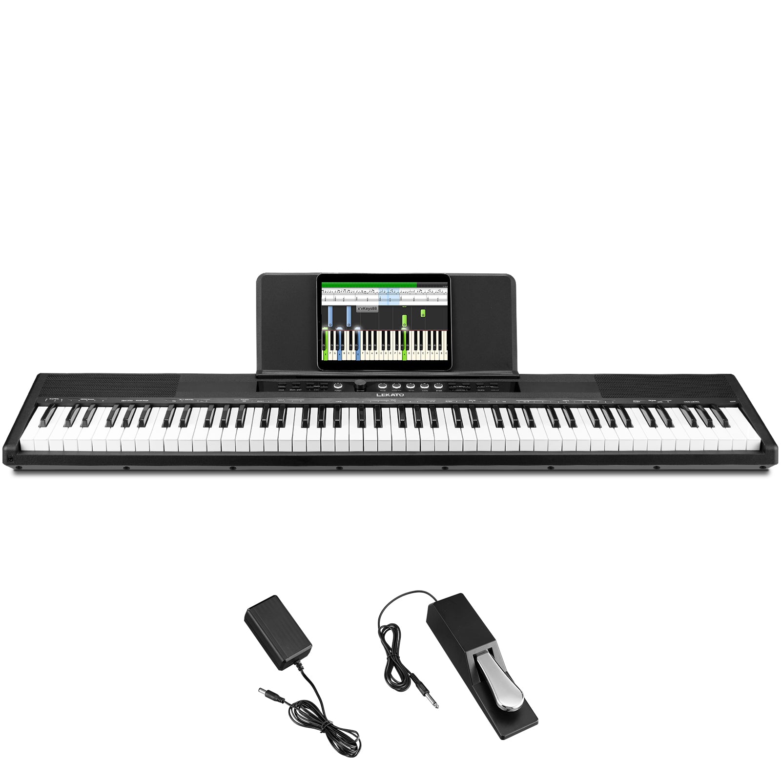 LEKATO P866 Full Size Semi Weighted 88 Key Digital Piano with 2x15W Built-in Speakers Pedal AC Power Adapter