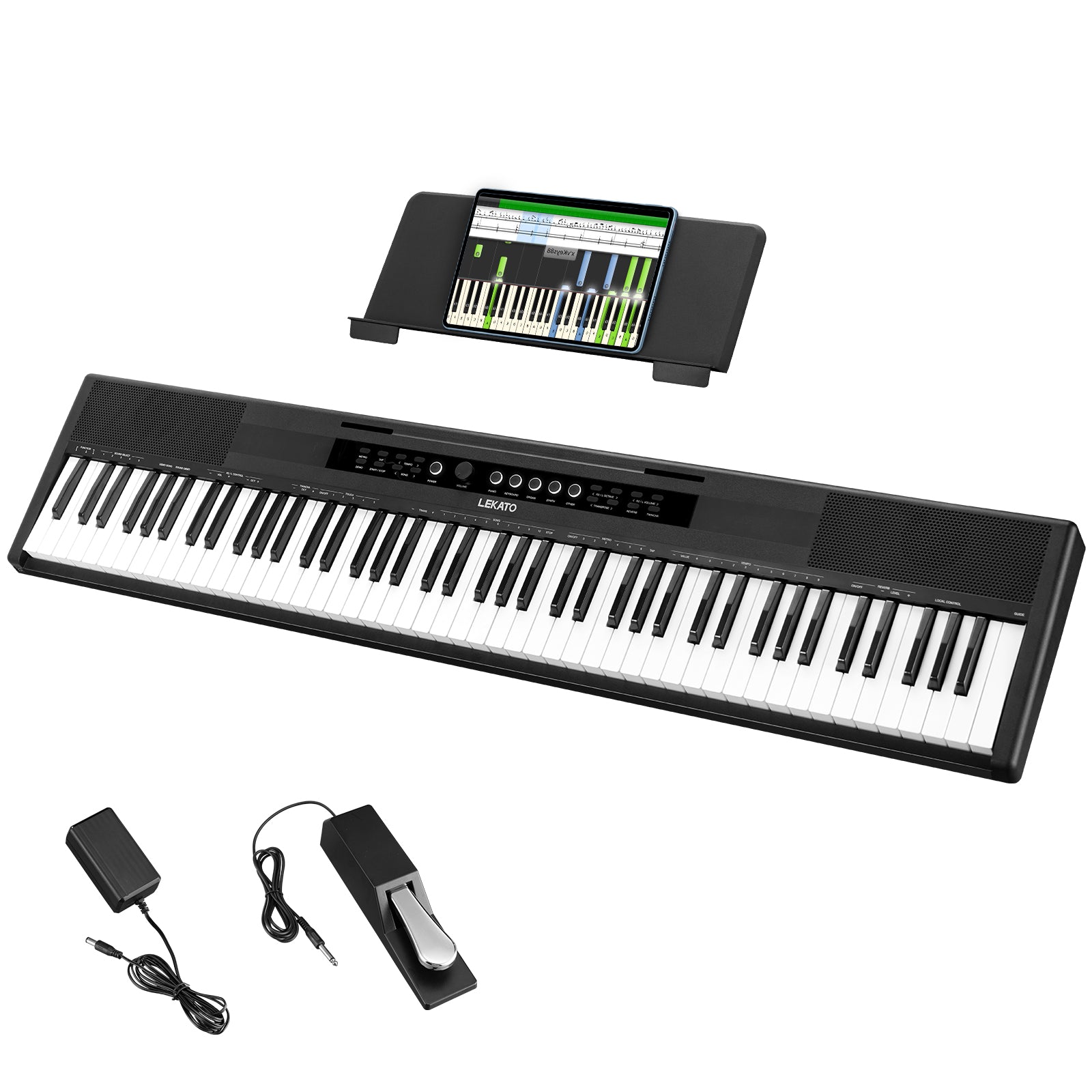 LEKATO P866 Full Size Semi Weighted 88 Key Digital Piano with 2x15W Built-in Speakers Pedal AC Power Adapter