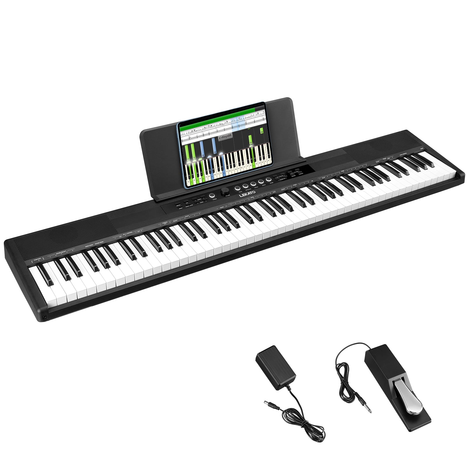 LEKATO P866 Full Size Semi Weighted 88 Key Digital Piano with 2x15W Built-in Speakers Pedal AC Power Adapter