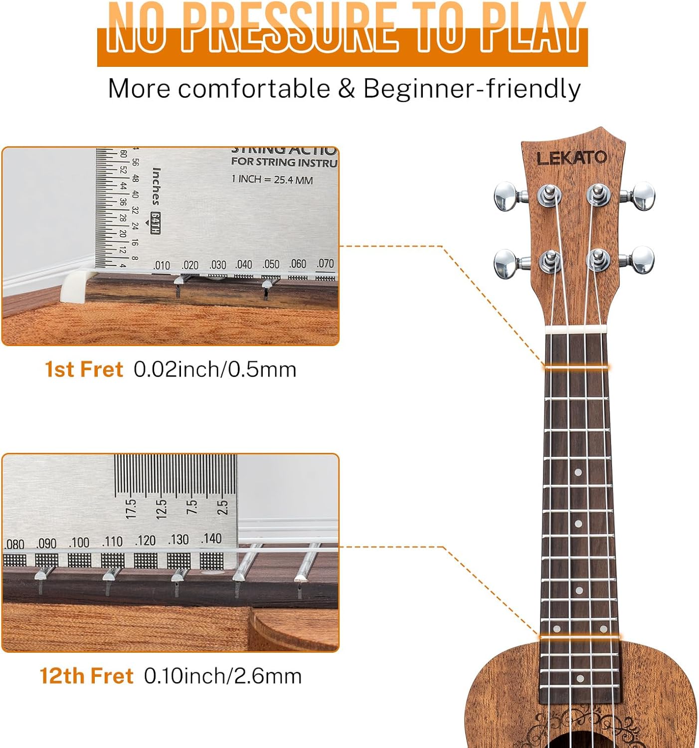 LEKATO 21" Soprano Ukulele Kit w/ Bag Strap Tuner Strings Picks Gift(Currently only the United States and some European countries have stocks)