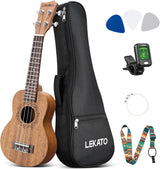 LEKATO 21" Soprano Ukulele Kit w/ Bag Strap Tuner Strings Picks Gift(Currently only the United States and some European countries have stocks)